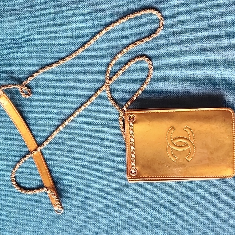 Chanel Gold Copper Patent Leather Crossbody Chain Link Accordion Mini Purse